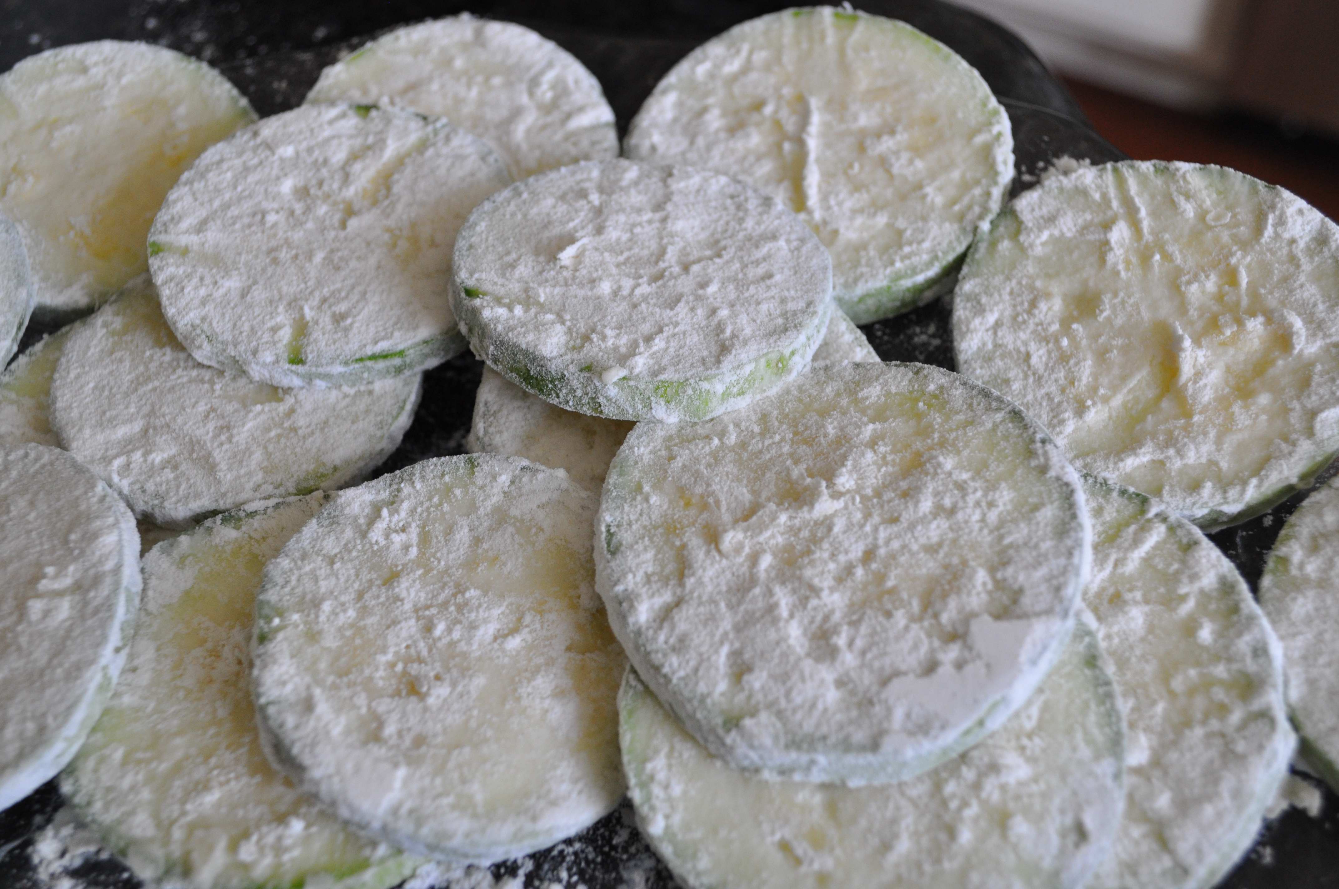 zucchini all coated with flour!