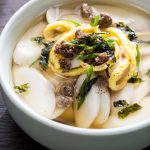 Rice Cake Soup with Anchovy stock and Beef Topping