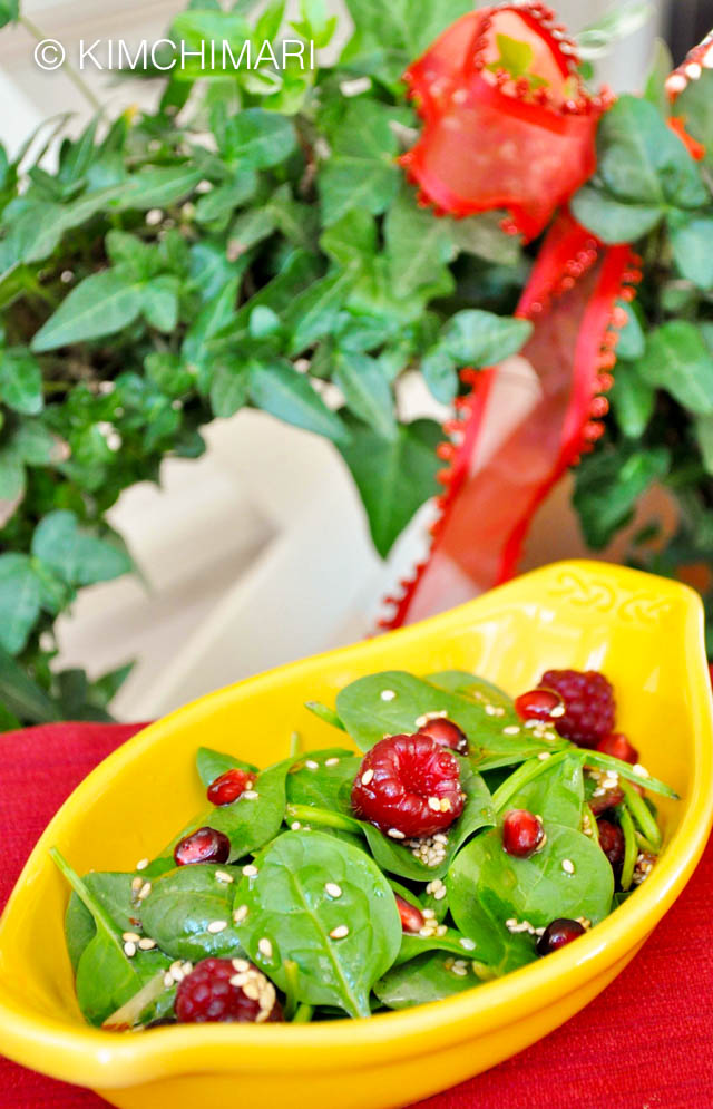 A bowl of Spinach Strawberry Salad with Sesame Onion Dressing Gift
