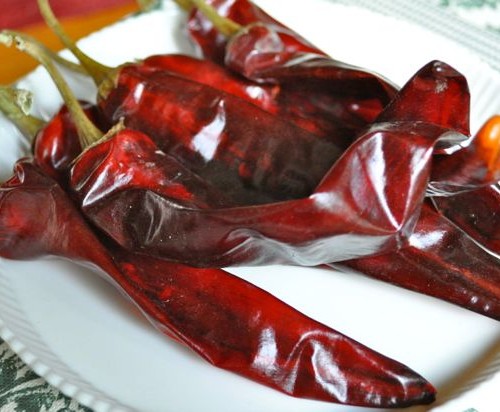 dried Korean red chili peppers on plate