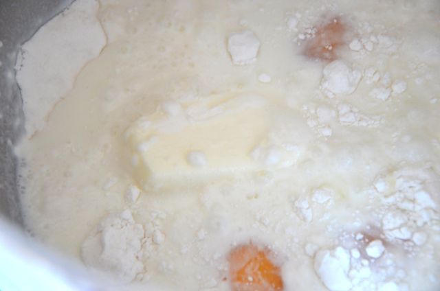 Rice cake batter with eggs, butter, milk
