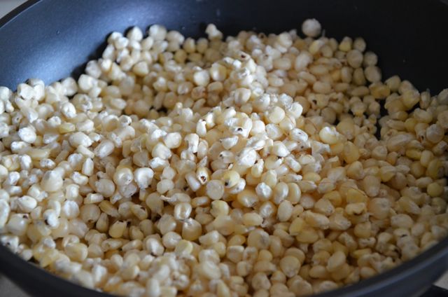 Corn Kernels in pan for roasting