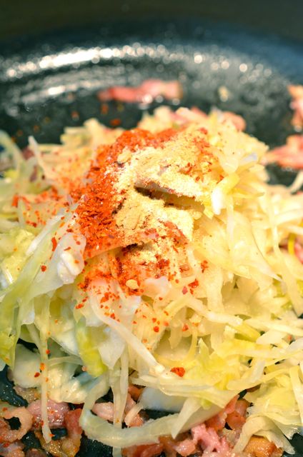sauerkraut with garlic and chili powder for mock kimchi rice