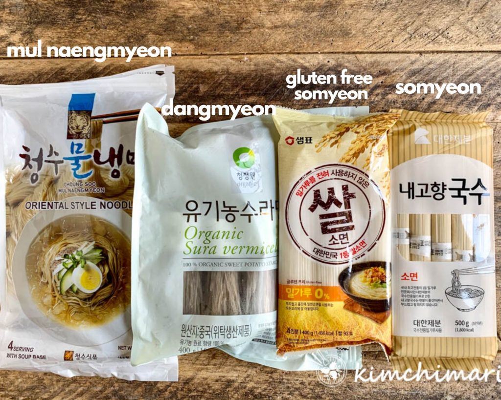 Dry Noodle packages of Mul Naengmyeon, Dangmyeon, Somyeon