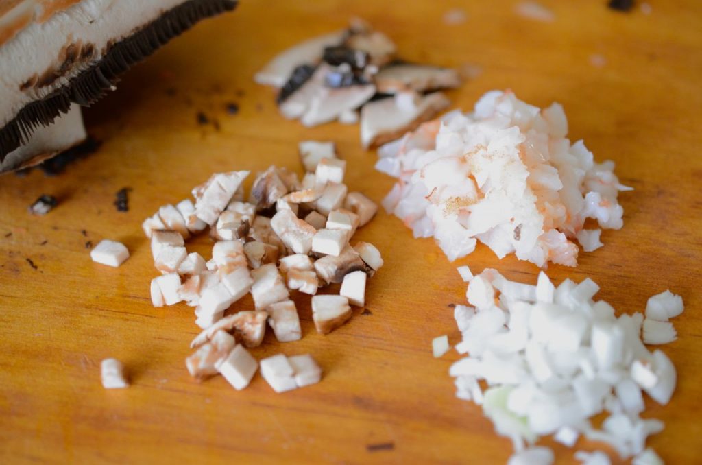 chopped shrimp, mushroom and onions for gyeran jjim