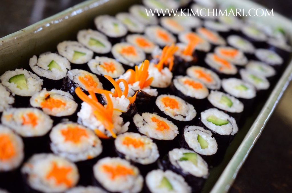 =Mini Kimbap two ways - with carrtos and cucumbers