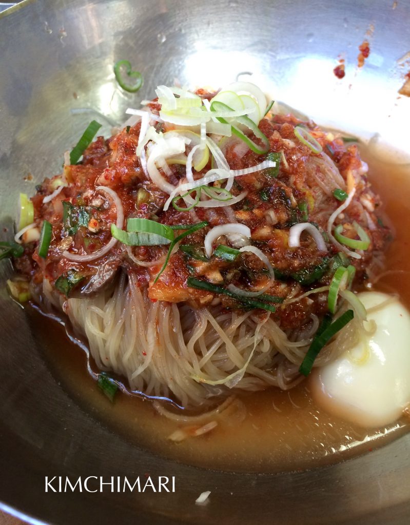 Korean bibim cold noodles at PIldong Myeonok