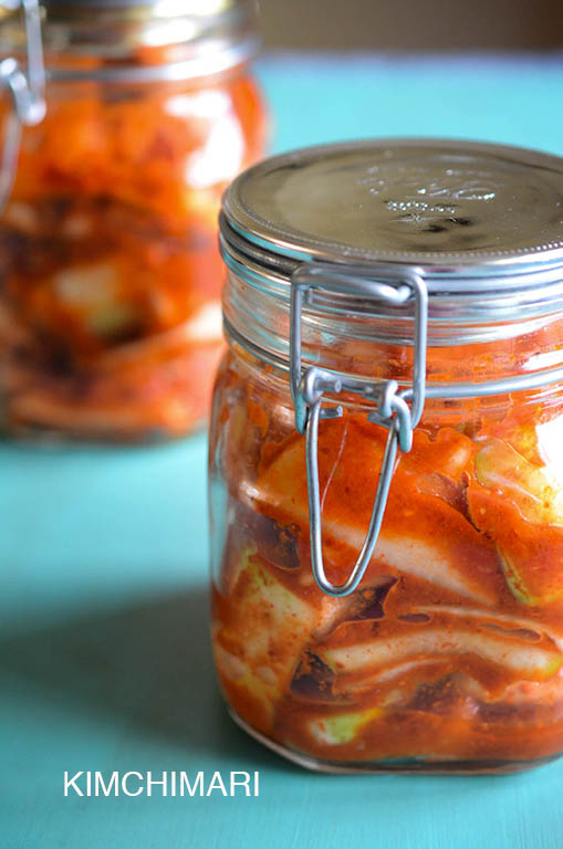 Radish Kimchi freshly made in bottles - Day 1