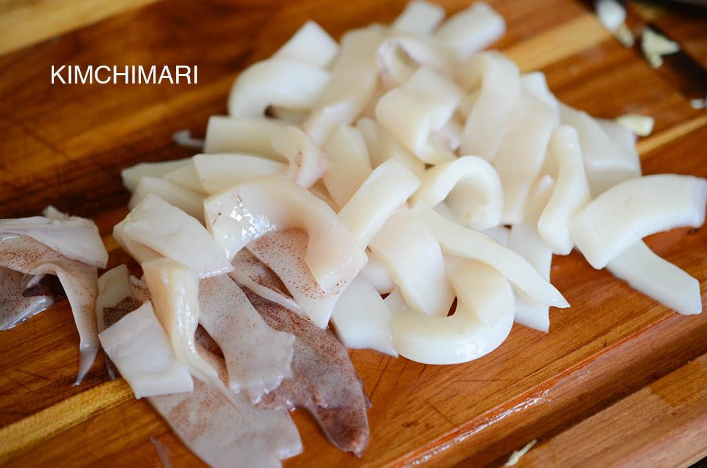Squid cut into pieces for Korean spicy squid stir fry