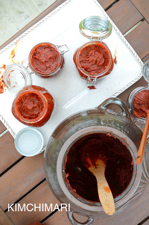 Home made gochujang in glass canning jars