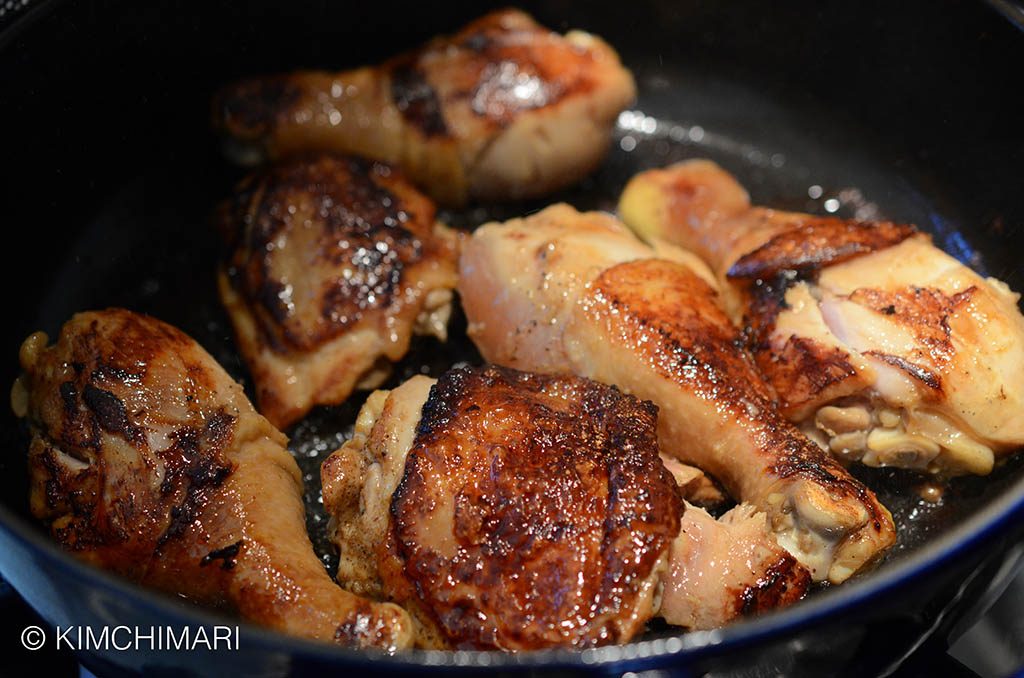 Browned Korean chicken in pan