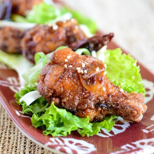 Korean Fried Chicken glazed with Sweet Garlic Spicy Soy Sauce