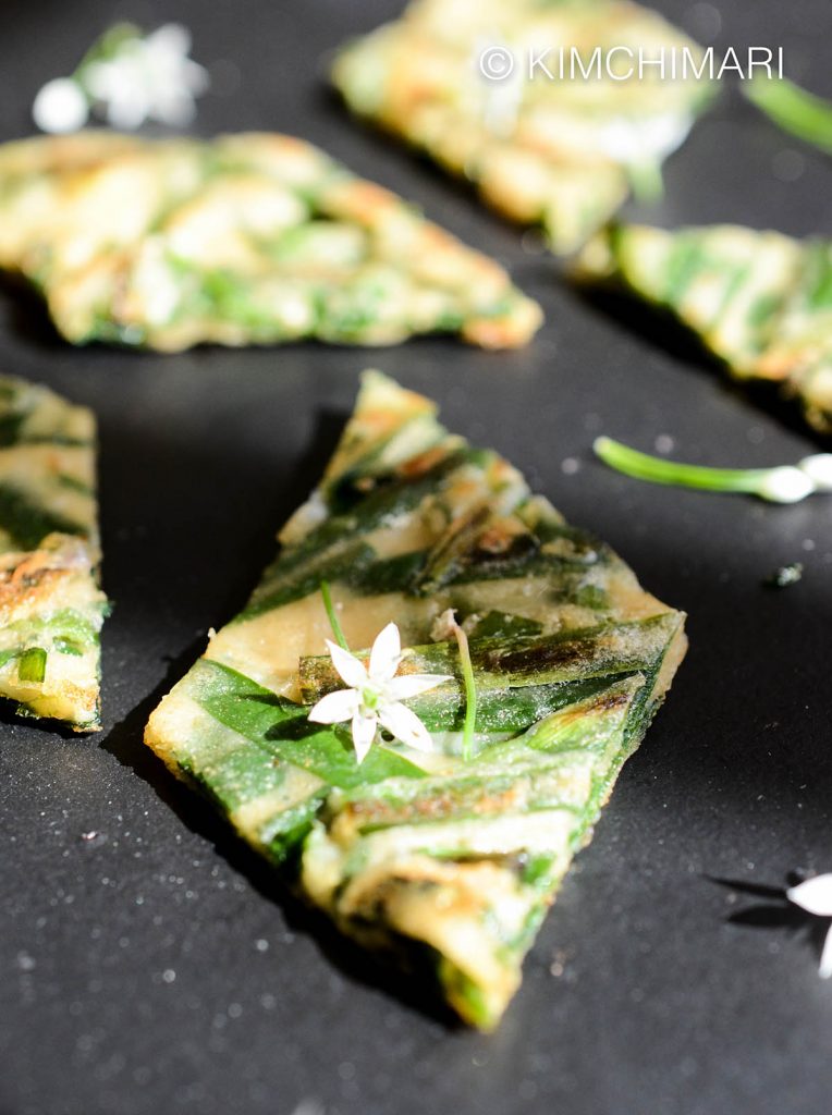 Korean Garlic Chive Pancake with Chive Flowers