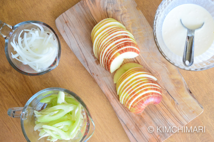 Ingredients for Apple Onion Celery salad with creamy dressing