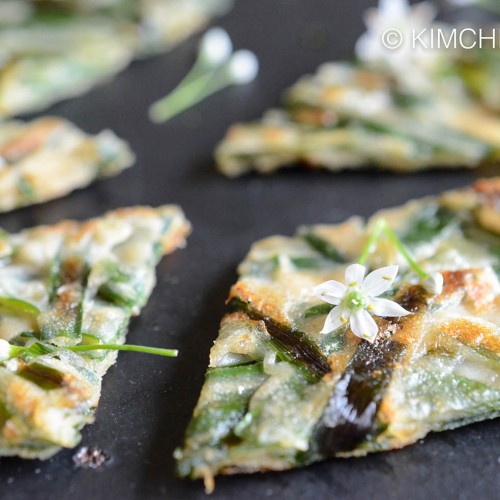 Korean Chive Pancake (Buchujeon) with Chive Flowers