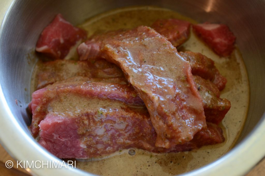 Marinating Kalbi (short rib meat) for Kalbi Taco