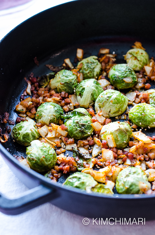 Brussels Sprouts Recipe with Kimchi and Pancetta