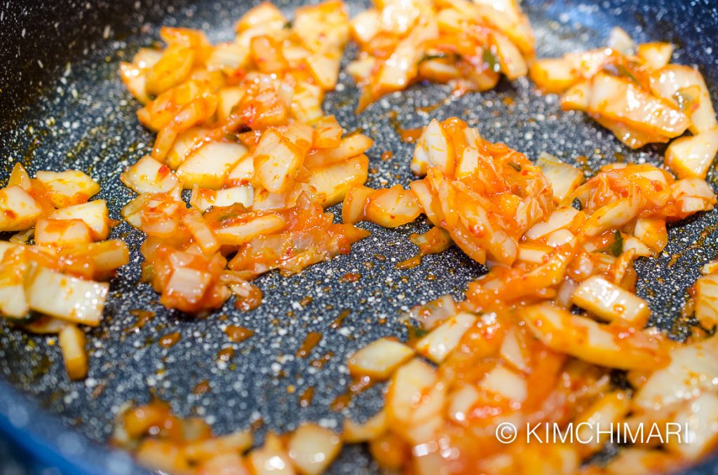 Sauteeing Kimchi for Brussel Sprouts Recipe