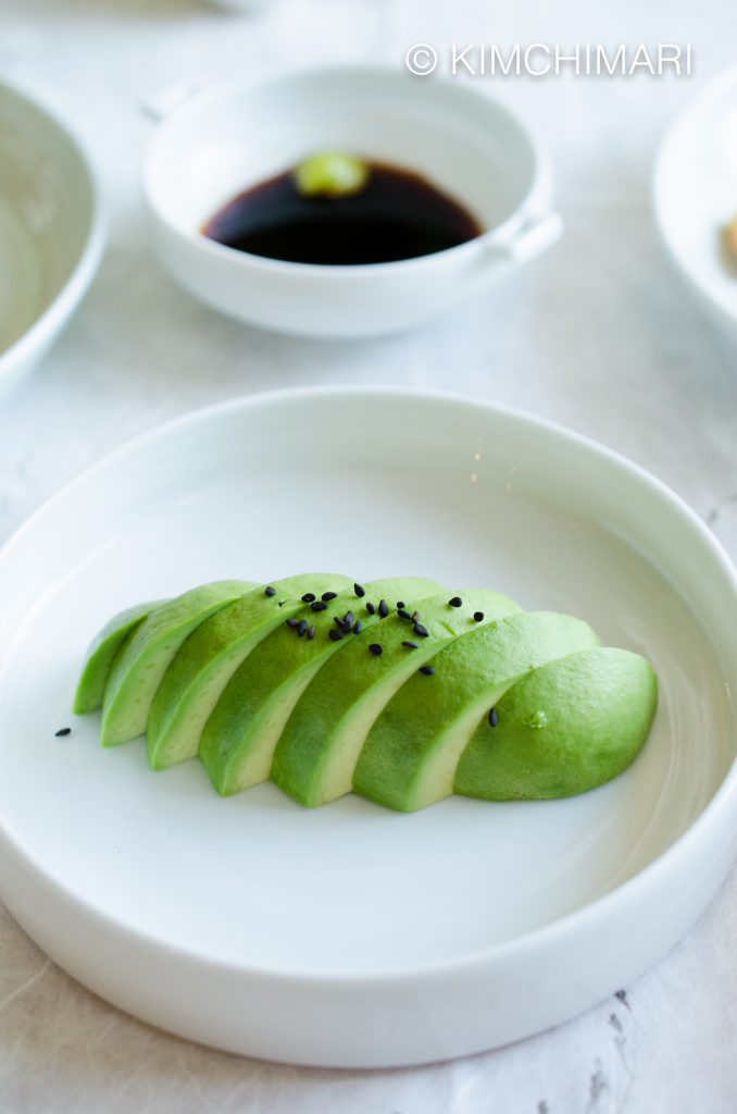 Avocado slices with Wasabi Soy Sauce