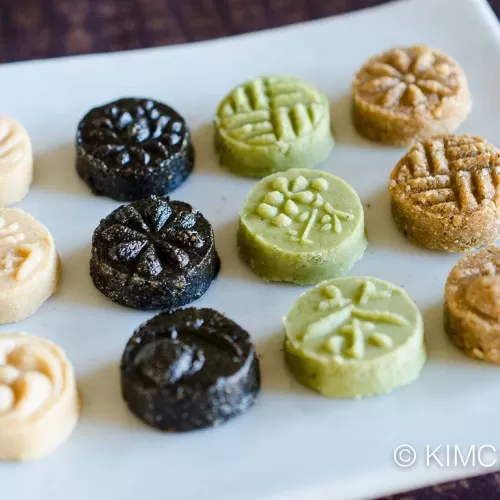 Korean Tea Cookies (Dasik) for Lunar New Year (White Sesame, Black Sesame, Green Tea, Sesame)