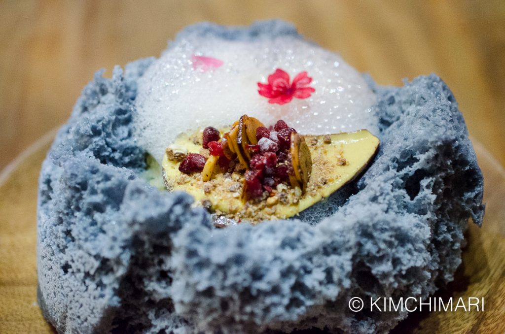 Mussel Dessert at Maido -Granadilla with mandarin sorbet and lucuma ice cream