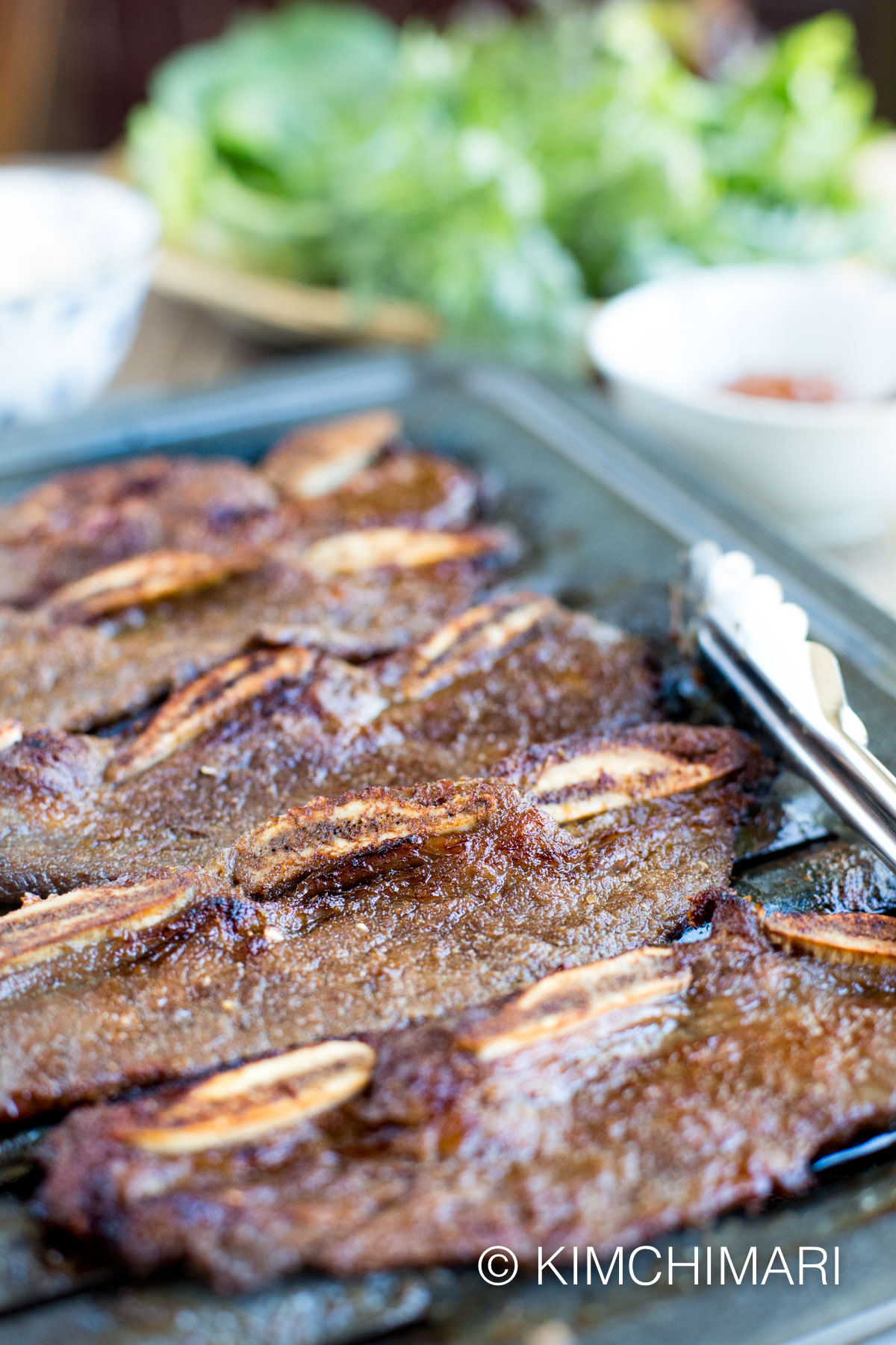 Kalbi short ribs grilled on oven pan