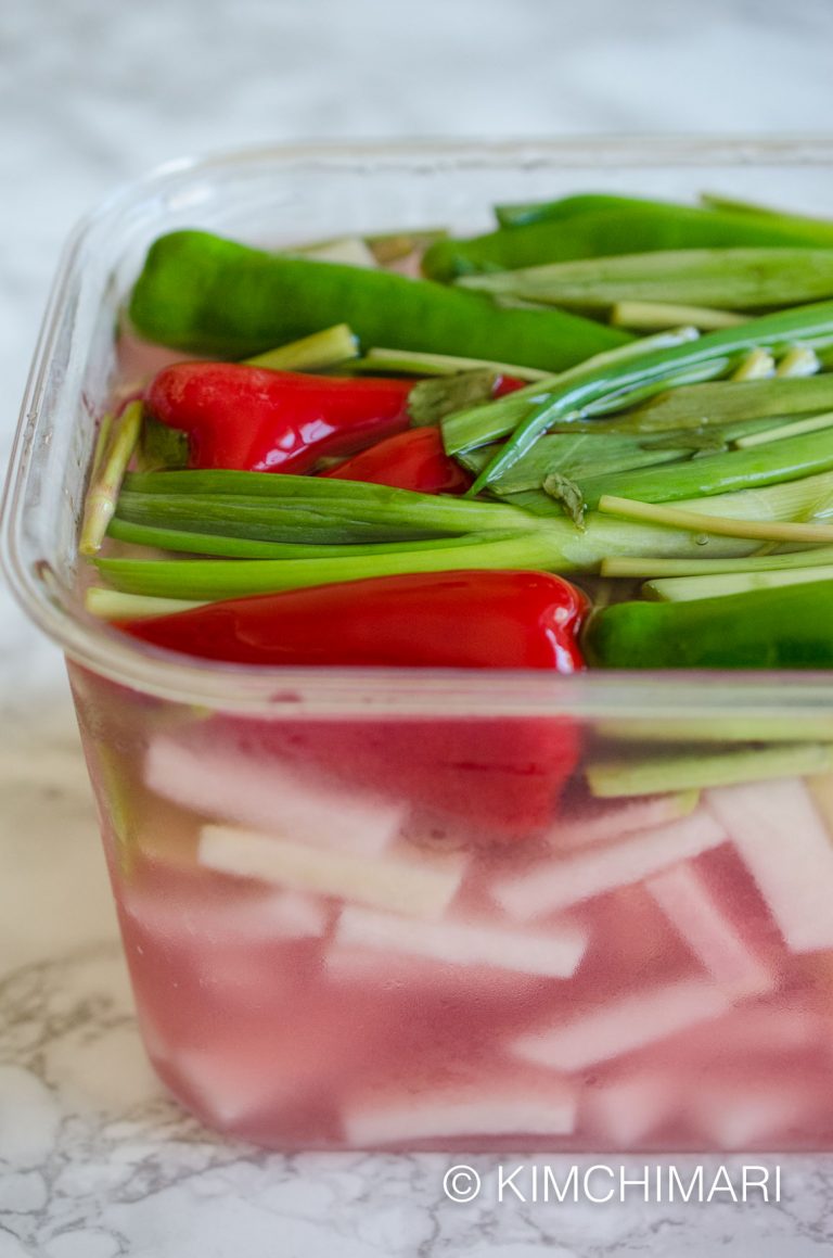 Water Kimchi (물김치 Mul Kimchi) with Watermelon Radish Kimchimari