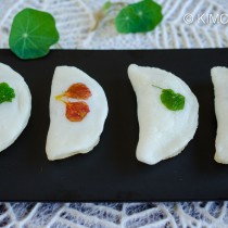 Bukkumi Panfried rice cake dumplings with nasturtiums