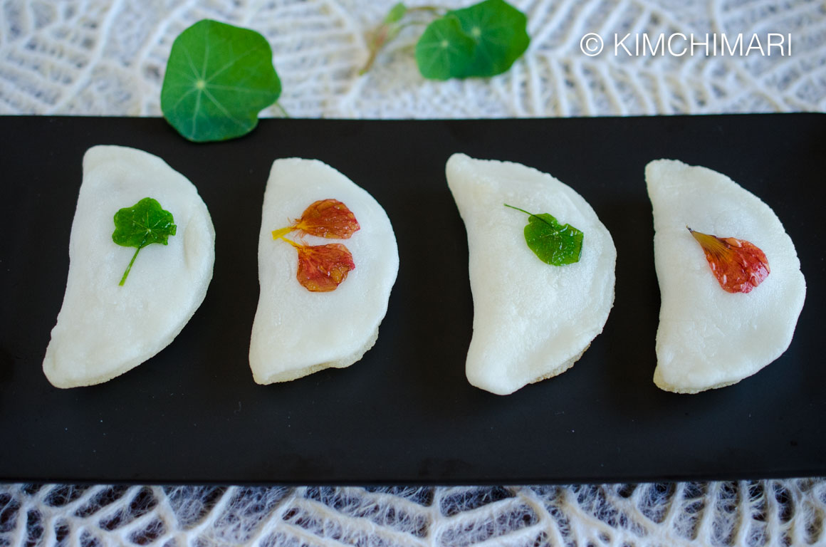 Bukkumi Panfried rice cake dumplings with nasturtiums