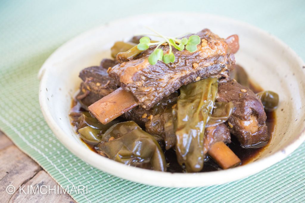 Korean Spicy Soy Pork with Shishito Peppers (Dwaeji Galbi Jjim) cooked in Instant Pot