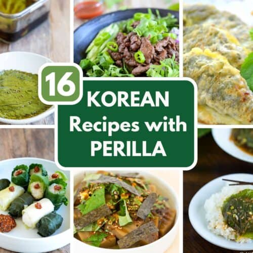 collage image of 16 korean recipes using perilla