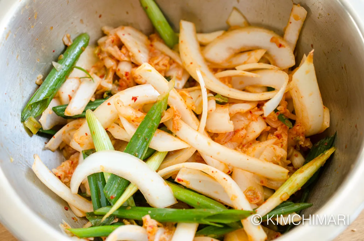 Kimchi Pancake Jeon ingredients mixed