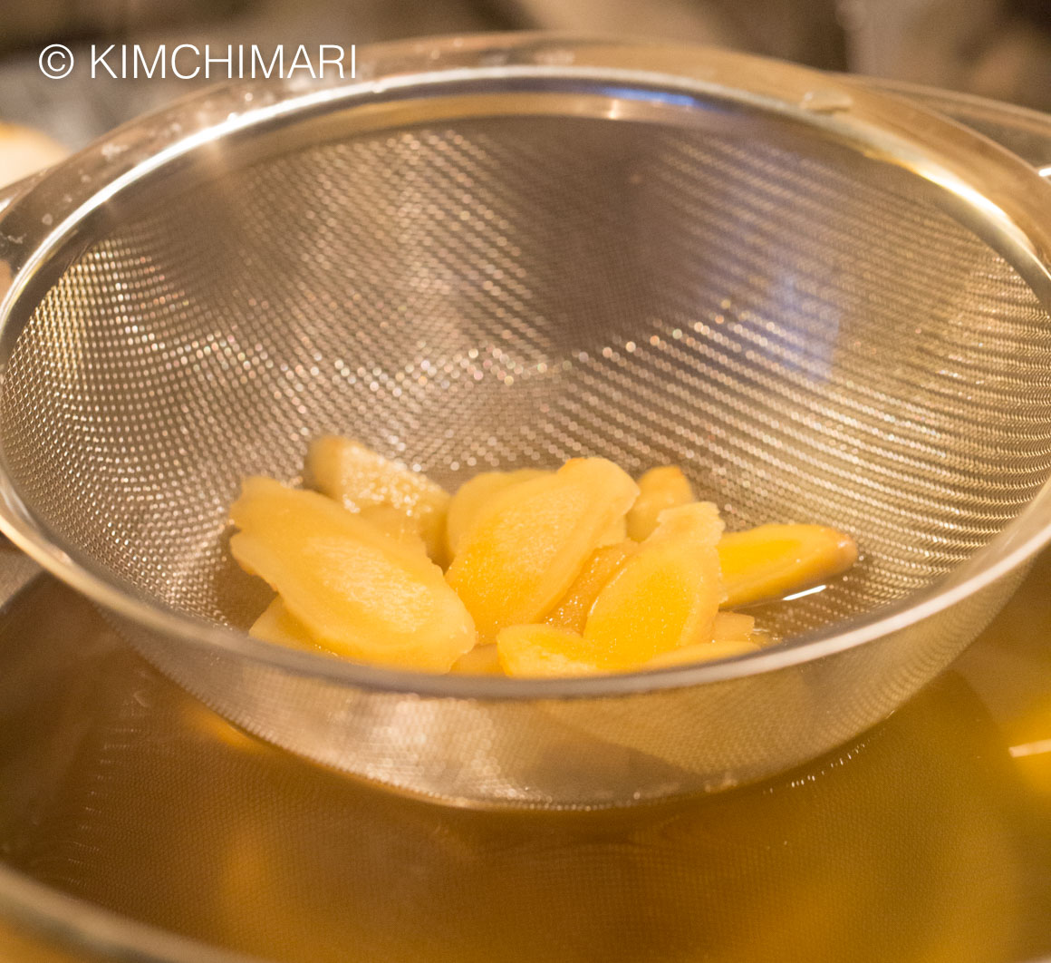 Straining Ginger water for Sujeonggwa Punch
