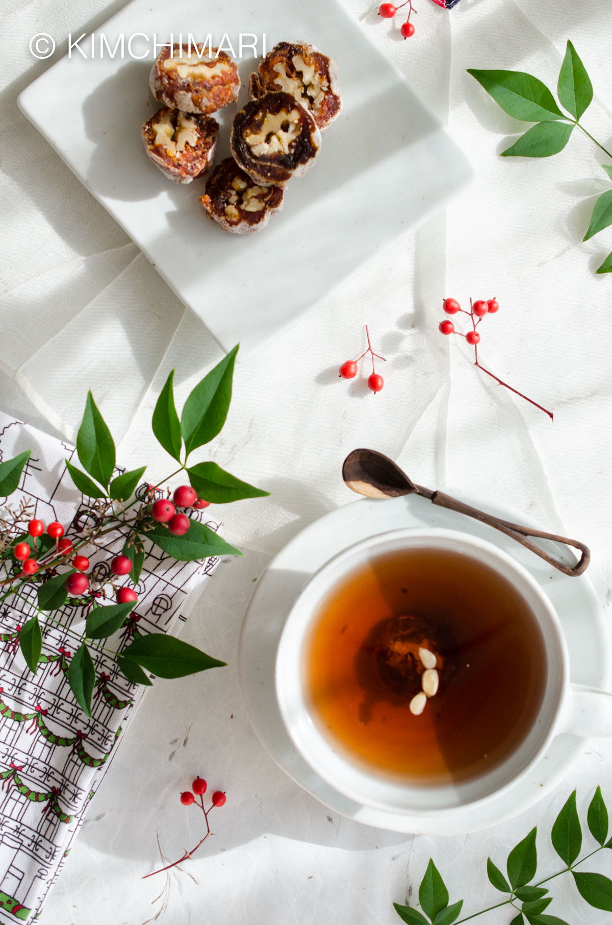 Sujeonggwa (Korean Cinnamon Ginger Dessert Punch with Dried Persimmon)