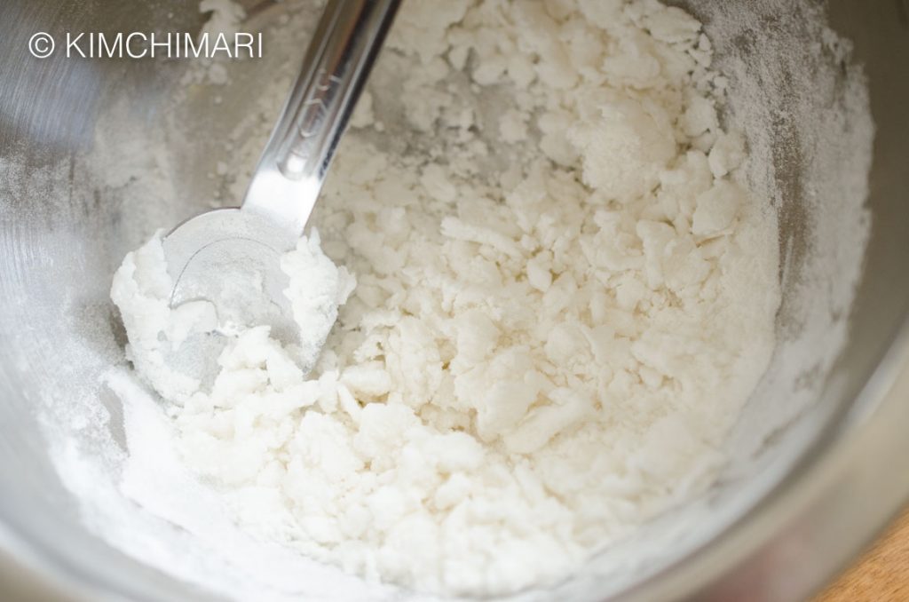 Sweet Rice Flour dough to make mini mochi rice balls for Hobakjuk