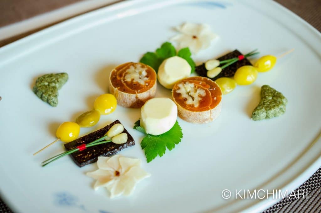 Korean Royal Cuisine Appetizer (gingko, persimmon, dried octopus, chestnut and more)