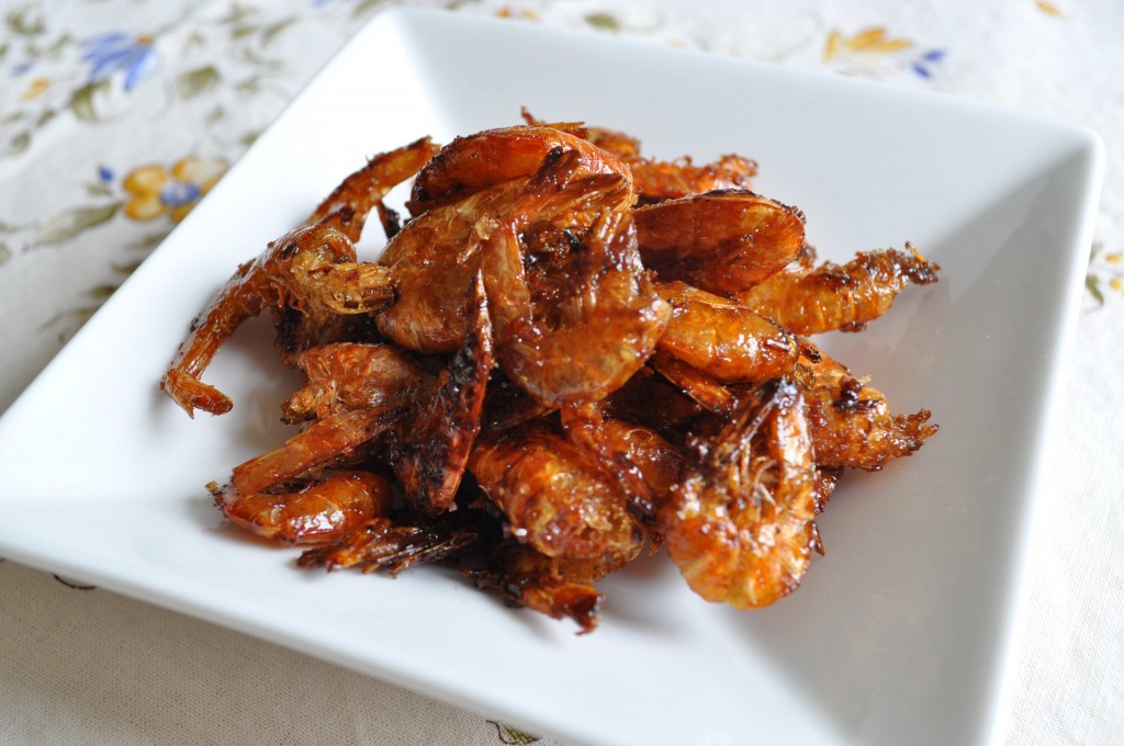 Dried Shrimp sauteed and plated in white dish