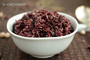 Korean Purple Rice HeukmiBap closeup in white bowl