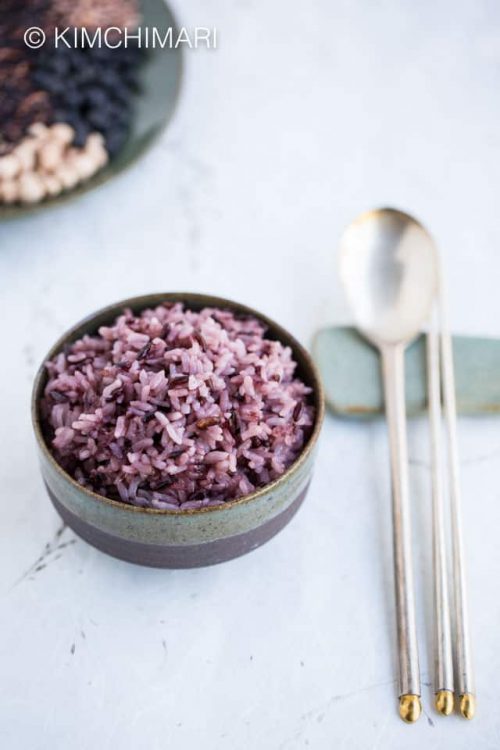 Korean Purple Rice or Black Rice (Heukmi Bap) Kimchimari