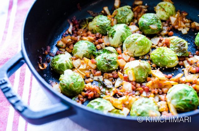 Brussels Sprouts with Kimchi and Pancetta