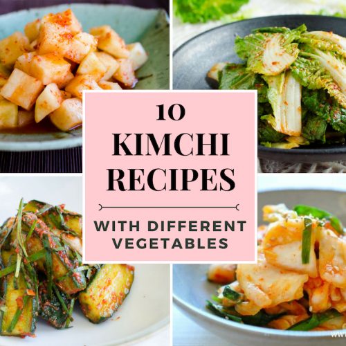 photo collage of different Kimchis for 10 kimchi recipes