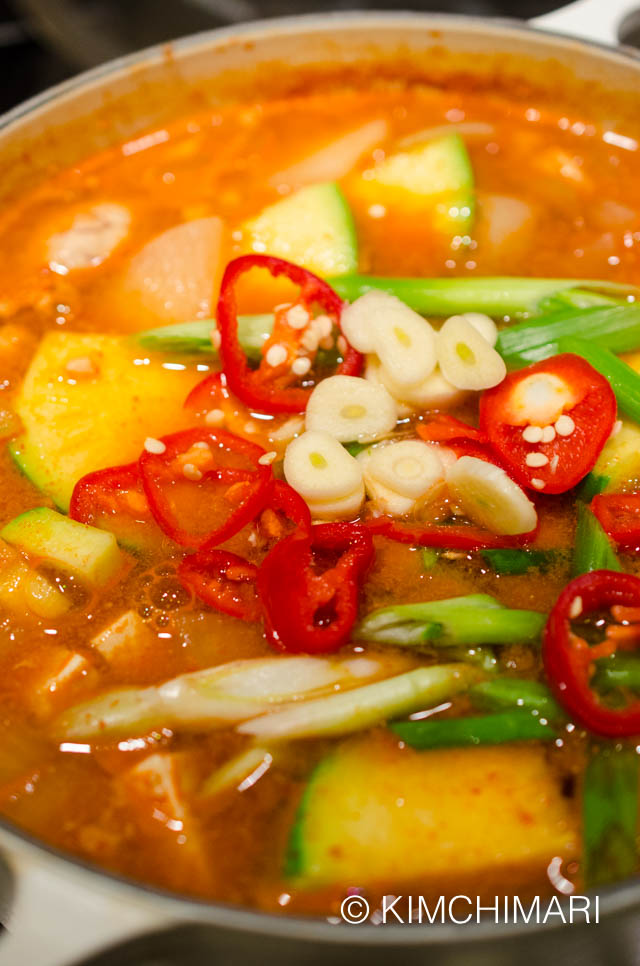 Korean Fish Egg soup or stew - al Tang in pot