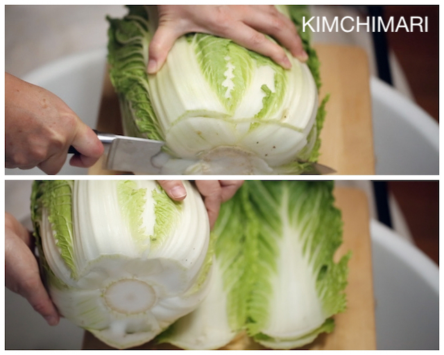 Cutting head of cabbage and outer leaves for Kimchi