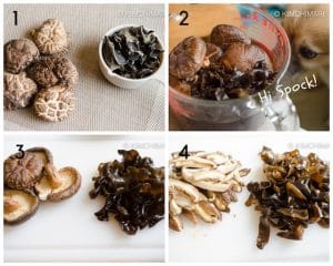 Soaking and Slicing Shitake Mushrooms for Japchae