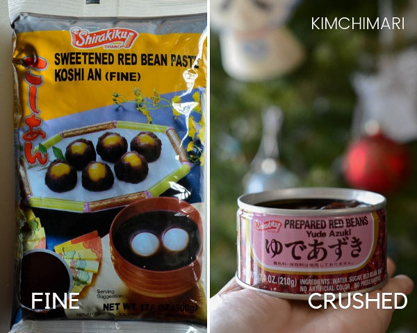 2 types of sweet red bean pastes - one that says FINE and the other is canned that has crushed beans