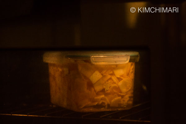 kimchi container in oven