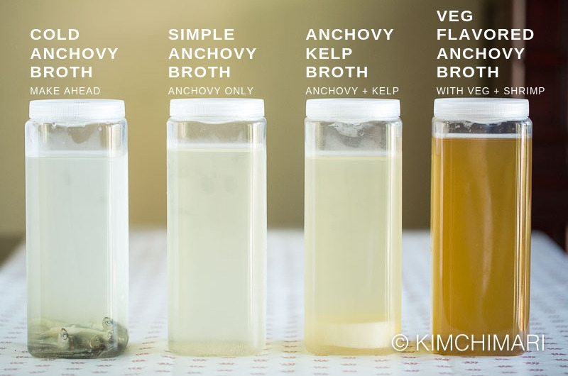 4 anchovy broth variations in bottles