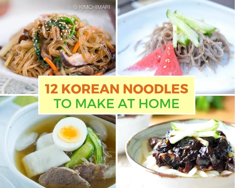 collage image of 4 different Korean noodle recipes