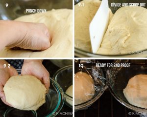 how to punch, divide dough into 2 bowls for 2nd proof