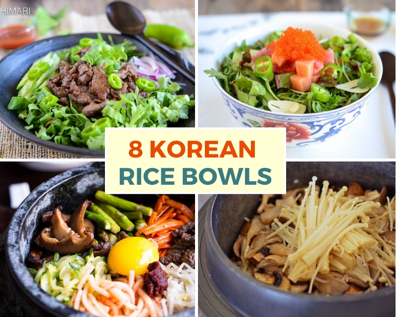 collage image of 4 different korean rice bowls